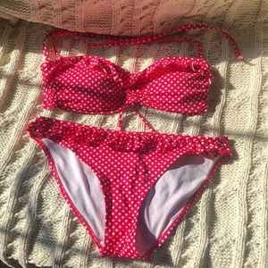 Red and white polka dot bikini worn once